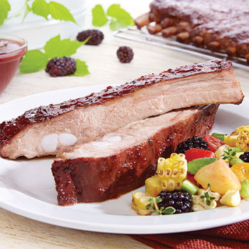 Barbecued St. Louis Style ribs with chipotle blackberry sauce
