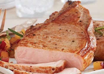 Pan-seared pork chop with rosemary plum relish