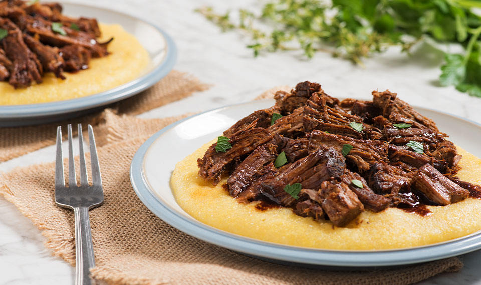Wine and Herb Braised Beef with Creamy Polenta