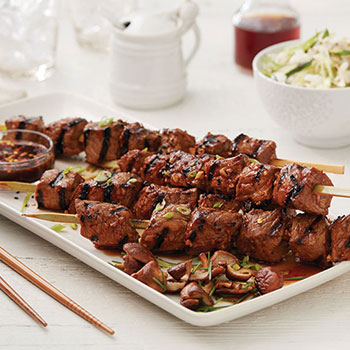 Yakitori beef kabobs with maple miso soy glaze